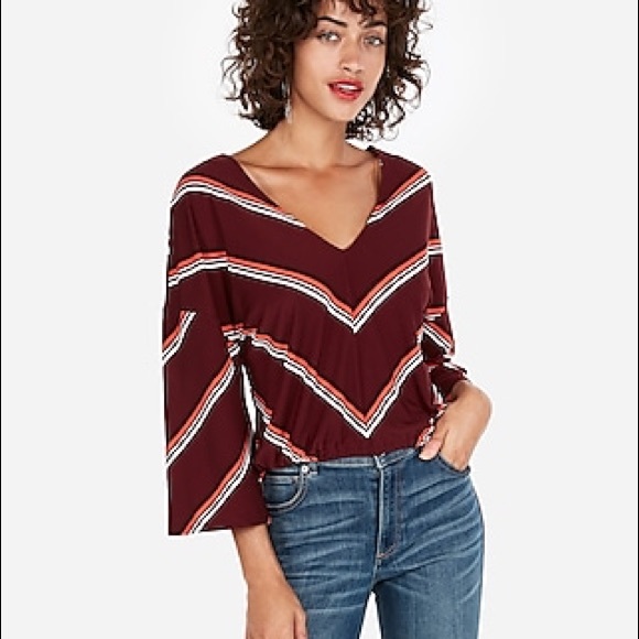 Express Tops - Express One Eleven Striped Flare Sleeve Top